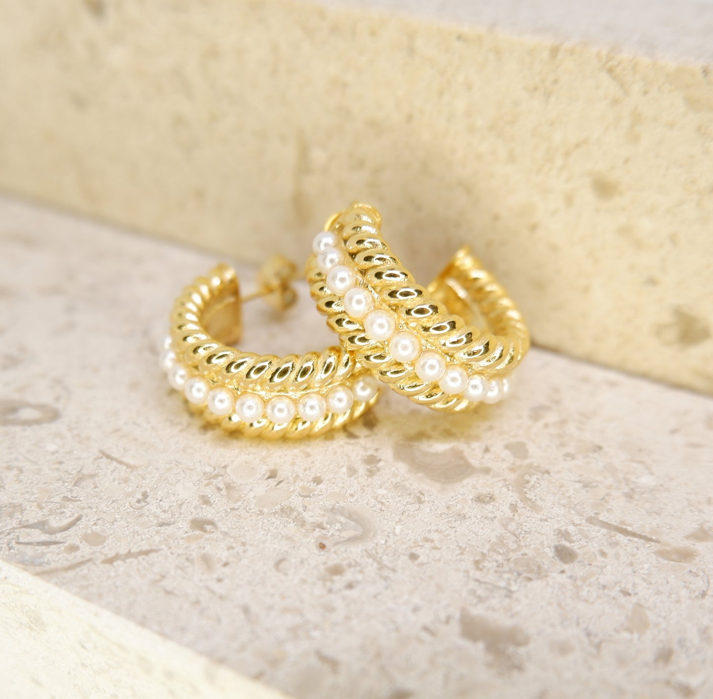 Twisted Pearl Hoops